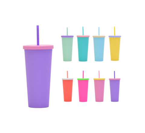 BP002 double-wall AS tumblers with PP straws in assorted colors